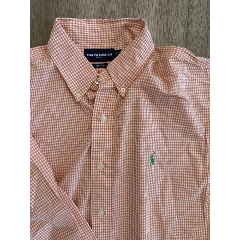 Men’s Large Ralph Lauren Golf Checkered Long Sleeve Button Down Shirt Orange